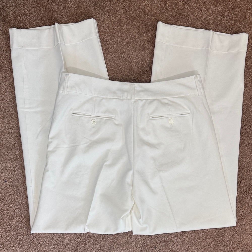 EUC New York & Company Cream Wide Leg Dress Trousers Faux Cuffs Belt Loops - Picture 2 of 10